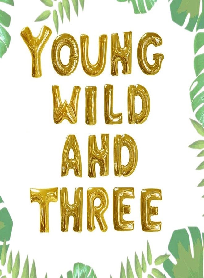 Atpata Funky Young Wild And Three 16inch Alphabet Foil Balloons for unisex 3rd Birthday Parties, Gold - Image 1